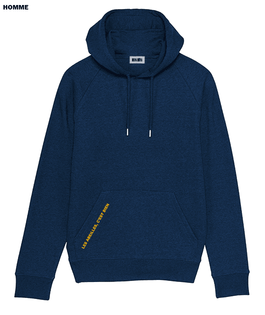 Pull capuche coton bio Homme Bleu chiné Les Abeilles c'est bien