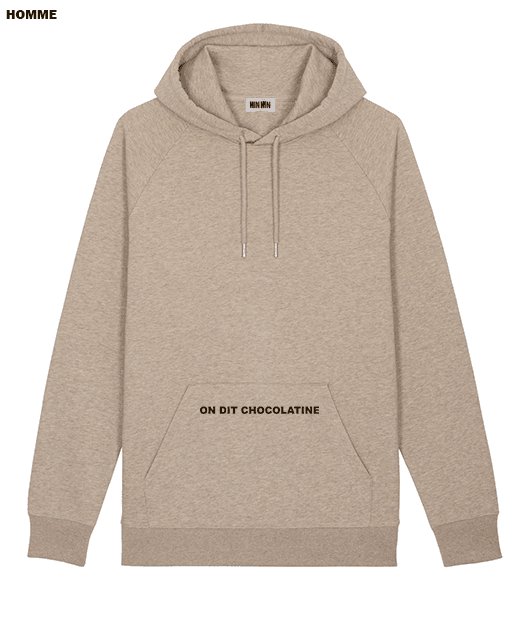 Pull capuche coton bio Homme Beige chiné On dit Chocolatine