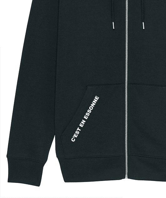 Pull capuche zippé coton bio Homme Noir C'est en Essonne